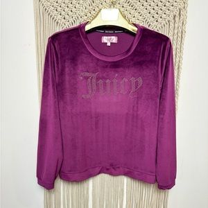 Juicy Couture Purple Velour velveteen Fuchsia Crew Neck Sweatshirt Rhinestones